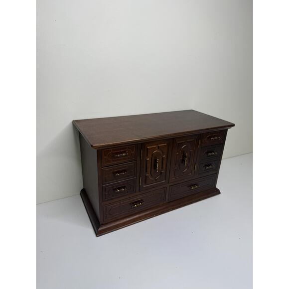 Rare Vintage MCM wooden Large jewelry box with lots of drawers, brass tone - Picture 3 of 10